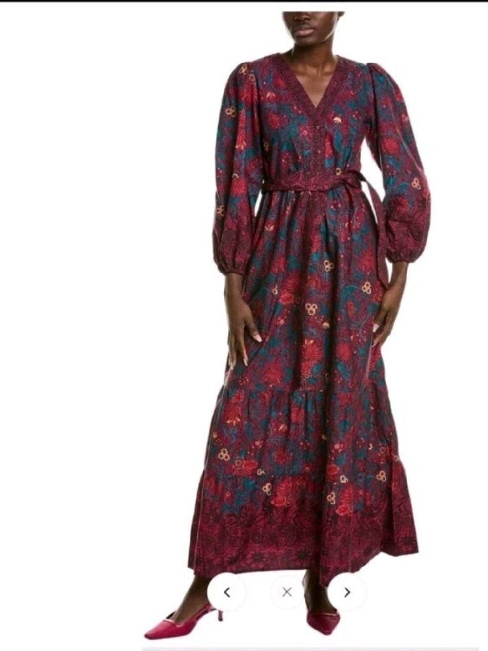 Celina Moon Myrna Merlot Long Sleeve Floral Maxi Dress Womens Medium Multicolor